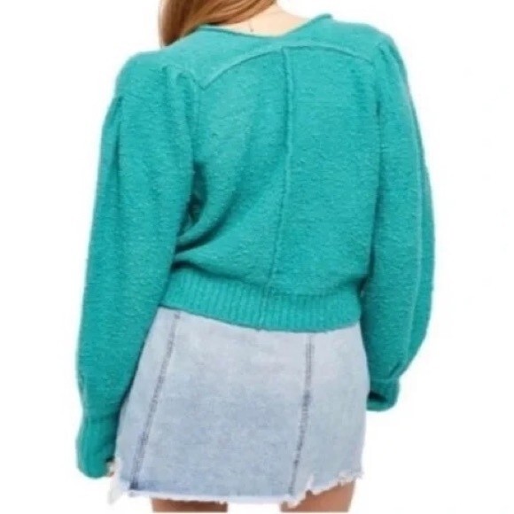 Free People Reverie Sweater Emerald Aura Green Statement Sleeves Size Small - Picture 4 of 14